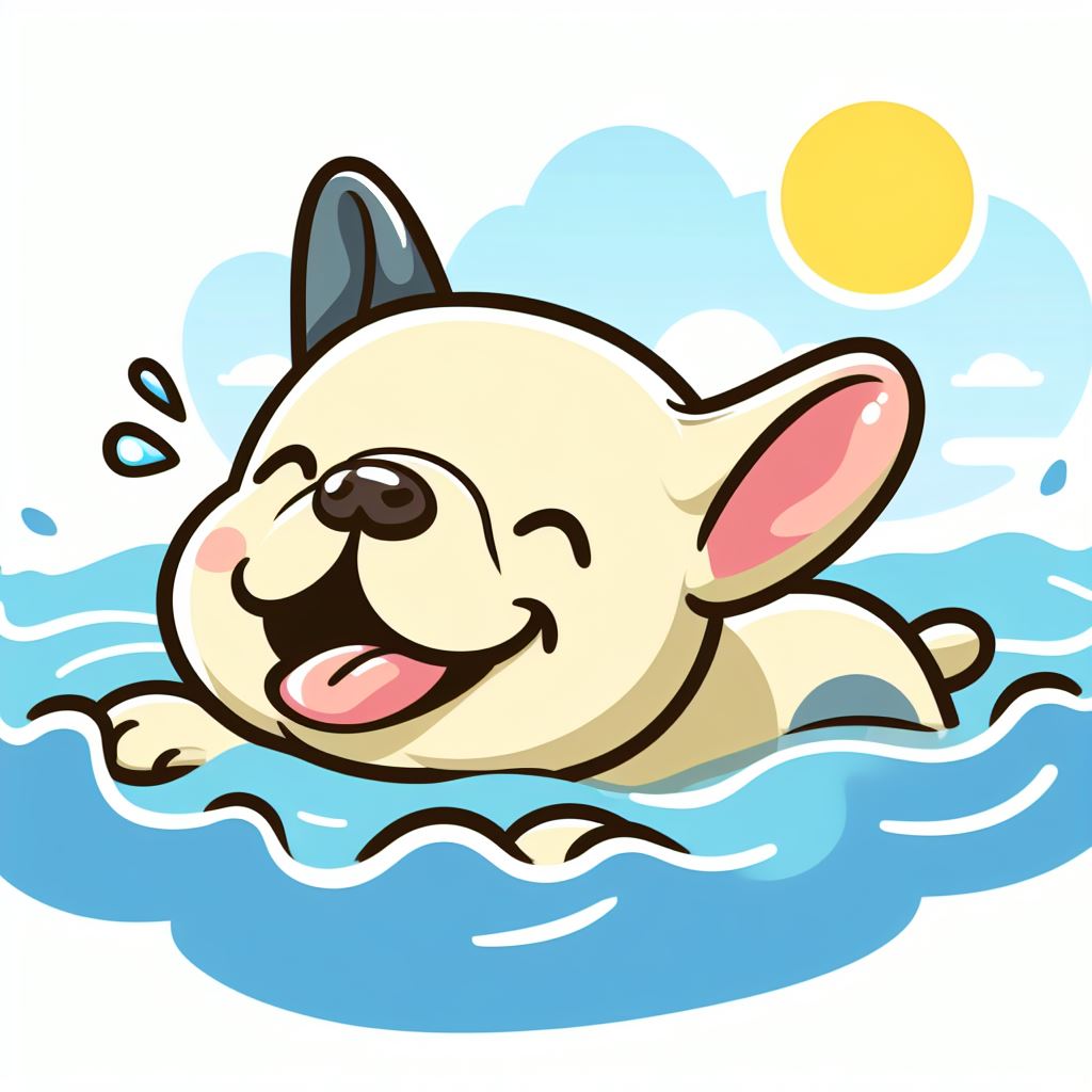 French bulldogs love to swim but they must be supervised and struggle to float. 