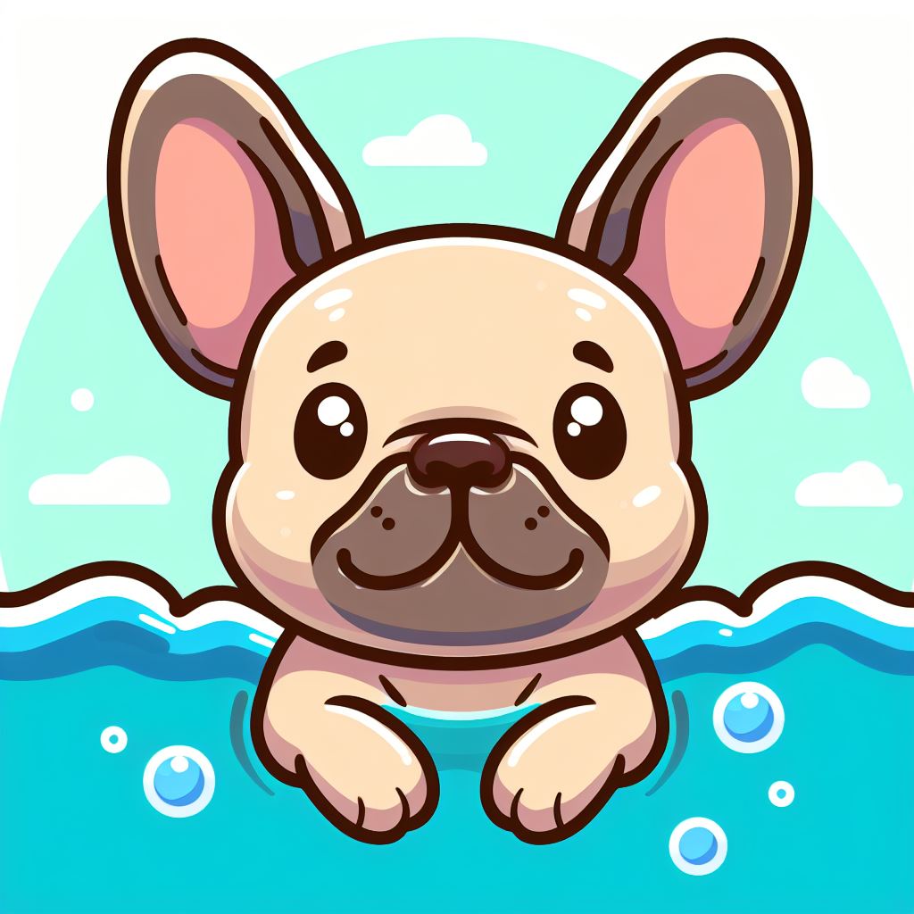 French bulldogs love to swim but they must be supervised and struggle to float. 