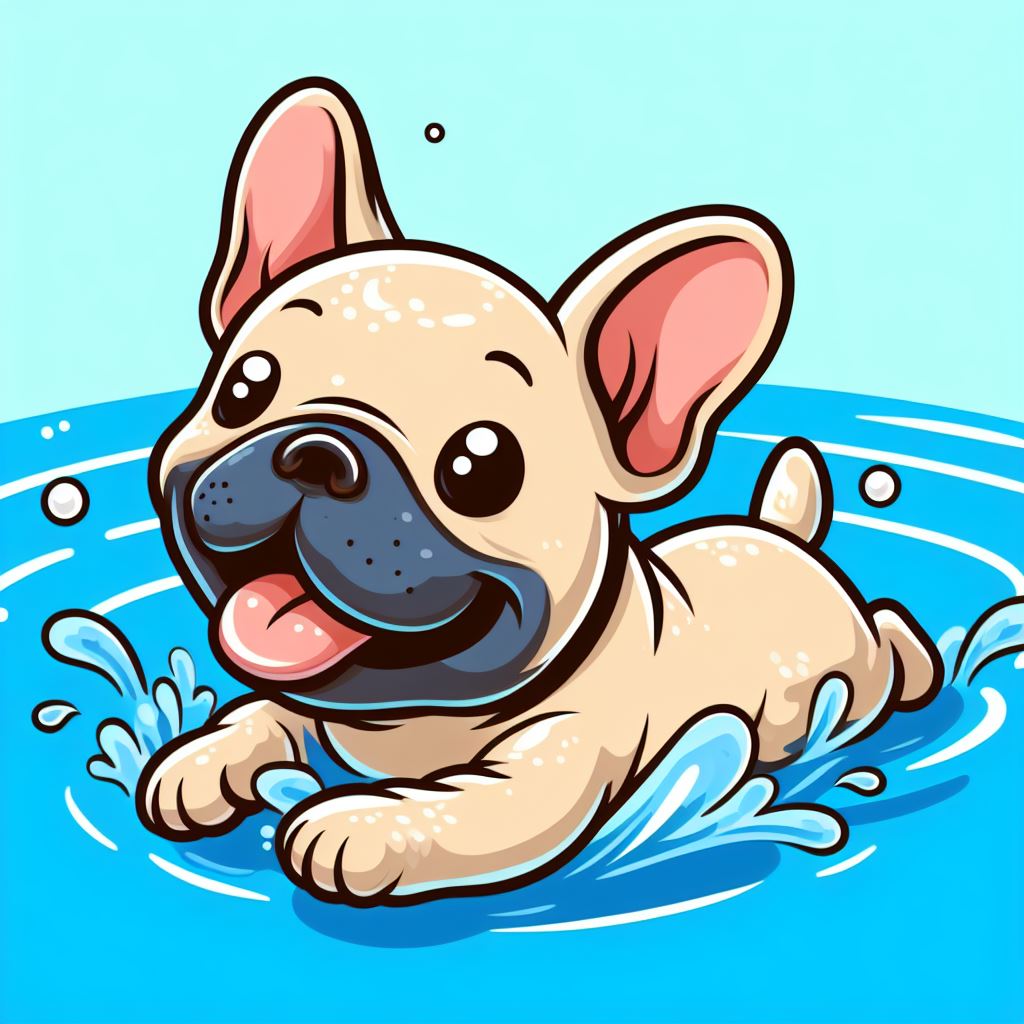 French bulldogs love to swim but they must be supervised and struggle to float. 